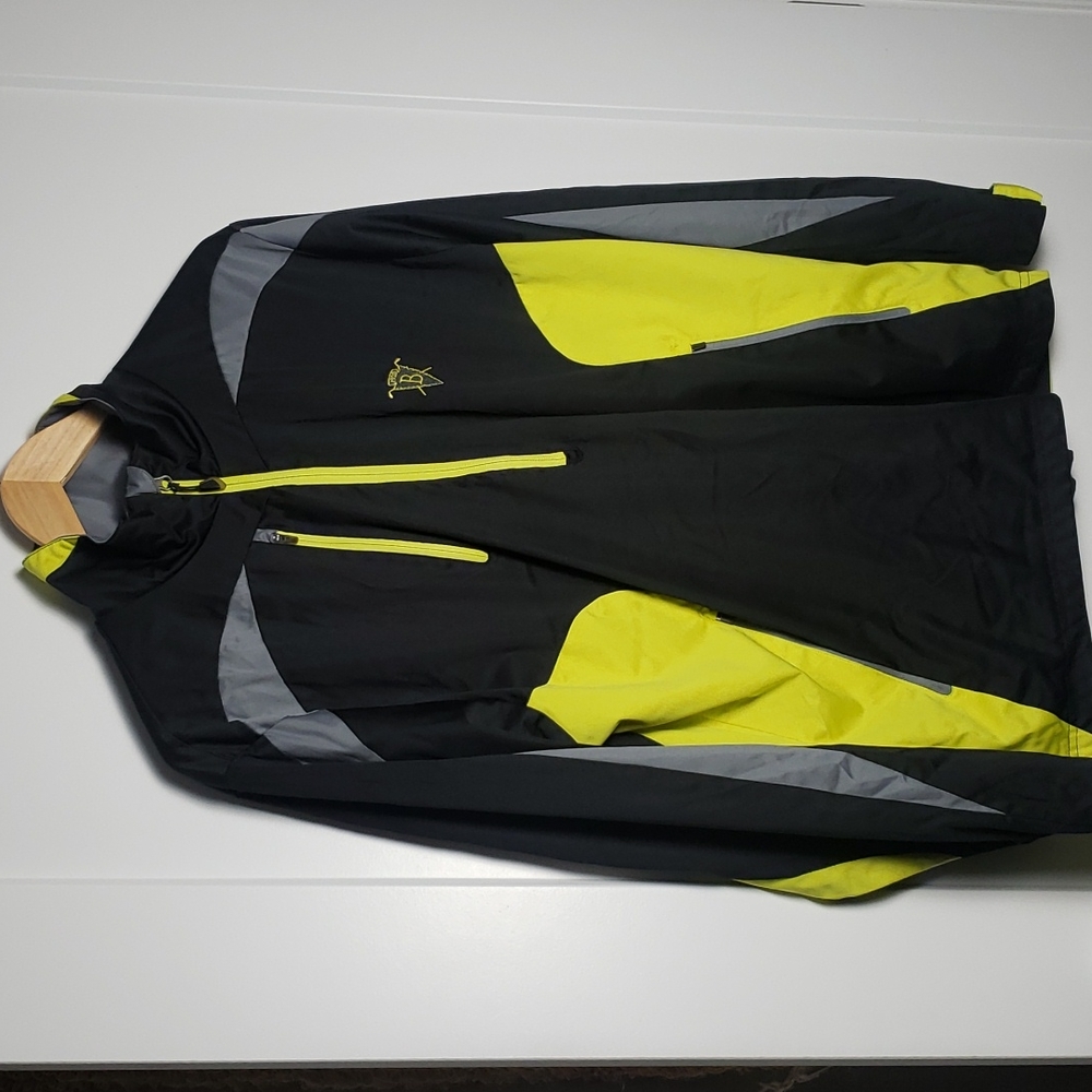 Antigua Large Neon Yellow Black Gray Men’s 1/2 Zip Pullover Jacket EUC